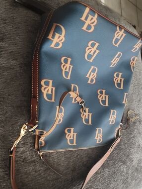 Dooney And Burke Monogram Tote Bag in Blue and Tan